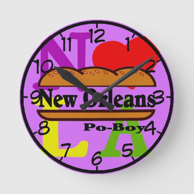 Mew Orleans Po Boy Sandwich Runde Wanduhr (Vorderseite)