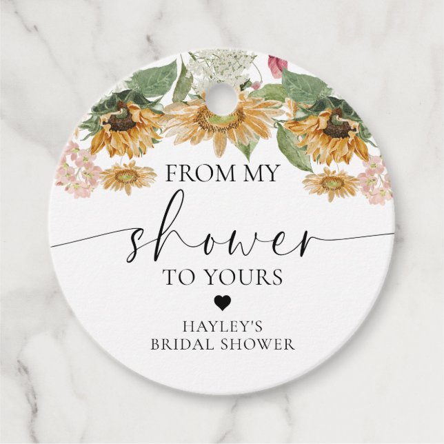 Mews Sonnenblume von meiner Dusche zu deiner Dusch Geschenkanhänger (Vorderseite)