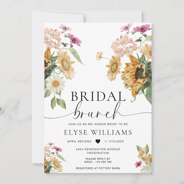 Mews Sunflower Herbst Bridal Brunch Einladung (Vorderseite)