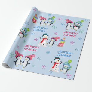 Mewwwy Kissmas Penguins Snowmen und Schneeflocken Geschenkpapier