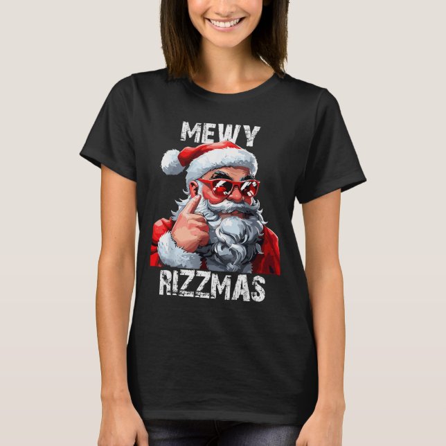 Mewy Rizzmas Christmas Pajamas Santa Claus Funny M T-Shirt (Vorderseite)