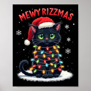 Mewy Rizzmas Funny Santa Cat Mewing Joke Rizz Xmas Poster
