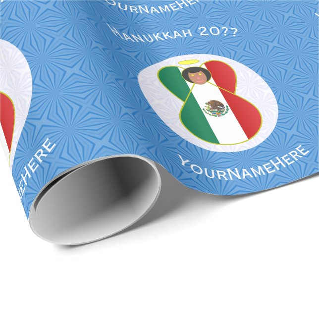 Mexican Angel Hanukkah Flag Personalized  Geschenkpapier (Rolleneckpunkt)