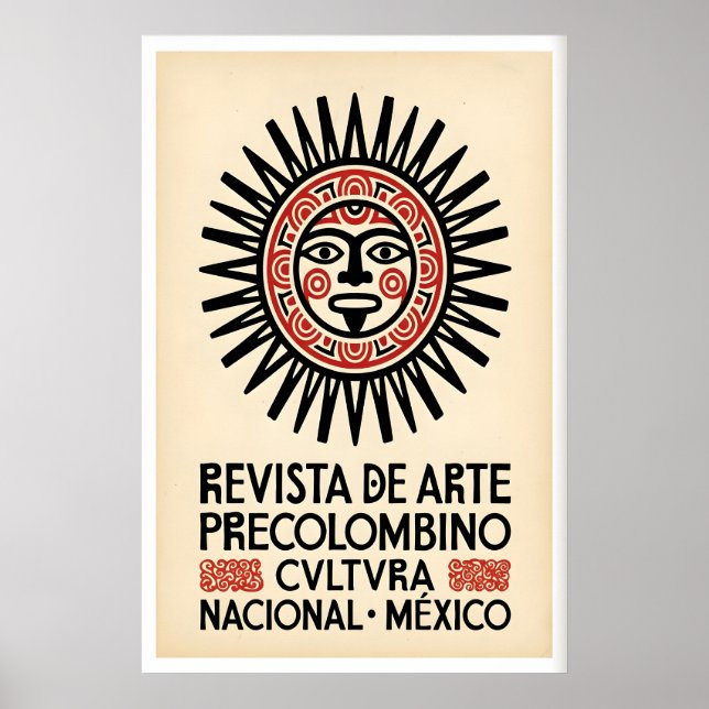 Mexican Art Print Pre-Columbian Sun Mask - Bold Poster (Vorne)