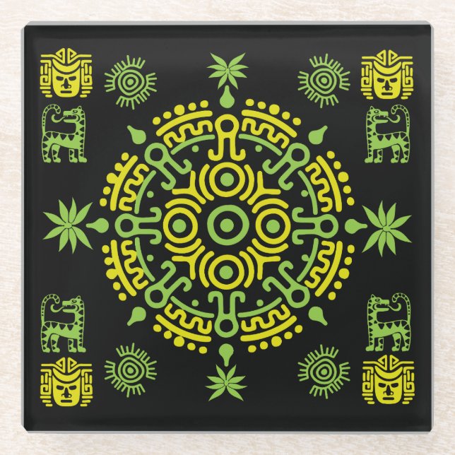 Mexican Aztec Art Wohngestaltung Glasuntersetzer (Vorderseite)