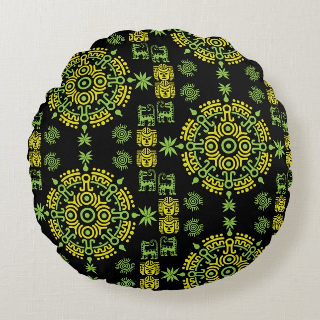 Mexican Aztec Art Wohngestaltung Rundes Kissen (Vorderseite)
