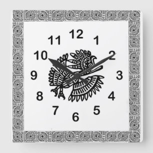 Mexican Bird Motif Wall Clock Quadratische Wanduhr