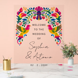 Mexican Birds Otomi Floral Fiesta Welcome Sign Acrylschild