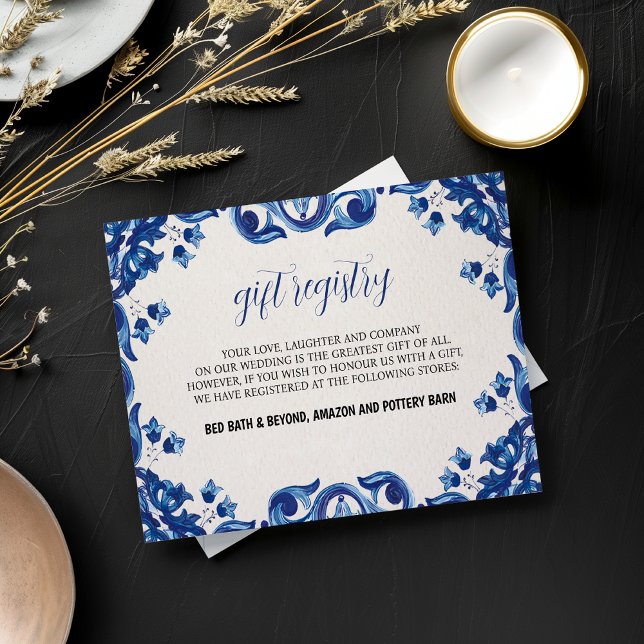 Mexican Blue Floral Elegant Fiesta Wedding Begleitkarte (Mexican Blue Floral Elegant Fiesta Wedding Enclosure Card)