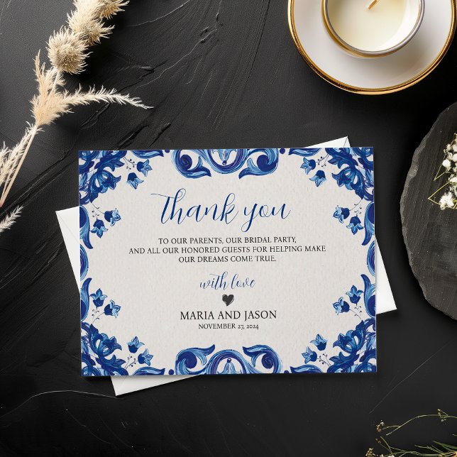 Mexican Blue Floral Elegant Fiesta Wedding Dankeskarte (Mexican Blue Floral Elegant Fiesta Wedding Thank You Card)