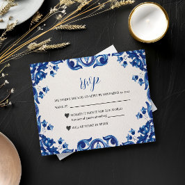 Mexican Blue Floral Elegant Fiesta Wedding RSVP Karte