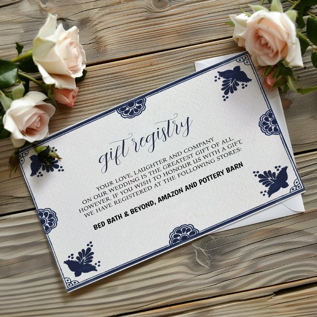 Mexican Blue Floral Otomi Simple Fiesta Wedding Begleitkarte (Mexican Blue Floral Otomi Simple Fiesta Wedding Enclosure Card)