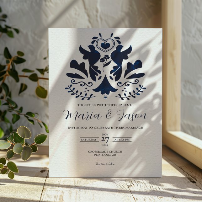 Mexican Blue Modern Minimalistisch Elegante Hochze Einladung (Mexican Blue Modern Minimalist Elegant Wedding Invitation)