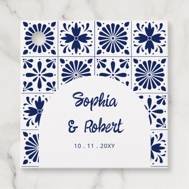 Mexican Blue Talavera Tiles Wedding Geschenkanhänger (Vorderseite)