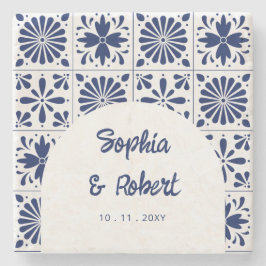 Mexican Blue Talavera Tiles Wedding Steinuntersetzer