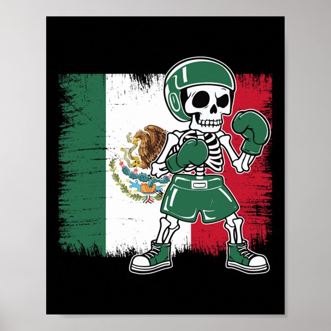 Mexican Boxing Shirt Funny Skelett Poster (Vorne)