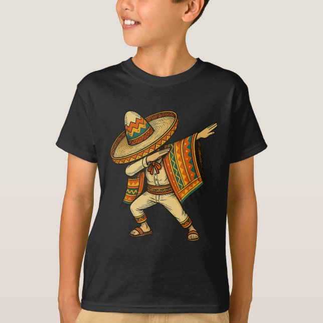 Mexican Boy Dabbing Man Poncho Cinco De Mayo Gesch T-Shirt (Vorderseite)