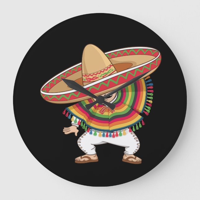 Mexican Boy Dabbing Poncho Cinco de Mayo Große Wanduhr (Vorderseite)