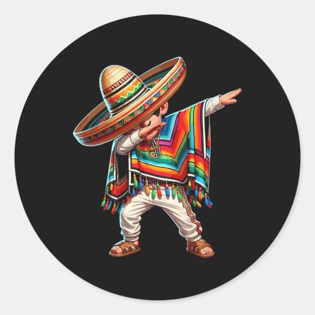 Mexican Boy Dabbing Poncho Cinco De Mayo Runder Aufkleber (Vorderseite)