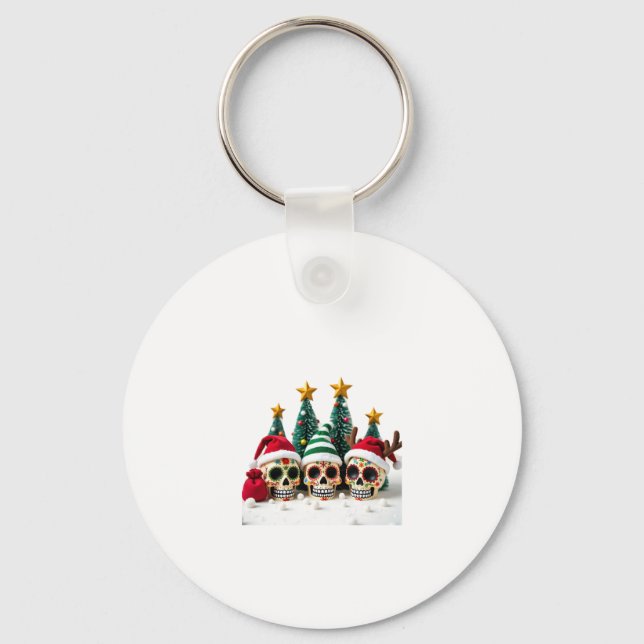 Mexican Calavera Santa Flower Sugar Skull Christma Schlüsselanhänger (Vorderseite)