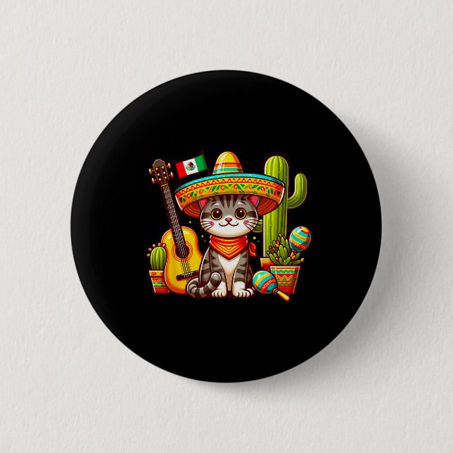 Mexican Cat Cinco De Mayo Kitten Let's Fiesta Viva Button (Vorderseite)
