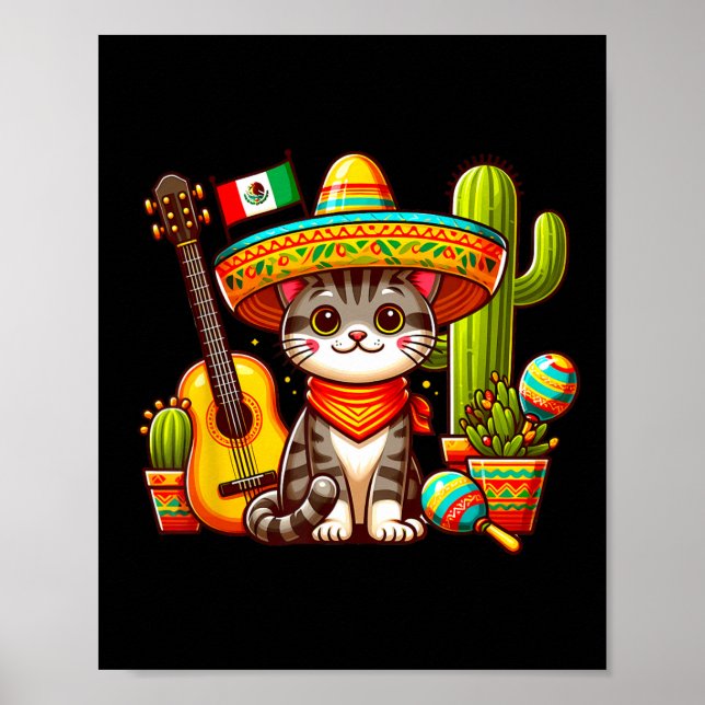 Mexican Cat Cinco De Mayo Kitten Let's Fiesta Viva Poster (Vorne)