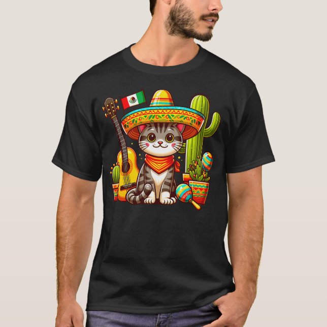 Mexican Cat Day of dead cute kitty Let's Fiesta Vi T-Shirt (Vorderseite)