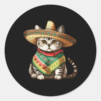 Mexican Cat Wearing Sombrero Hat And Poncho Cinco  Runder Aufkleber
