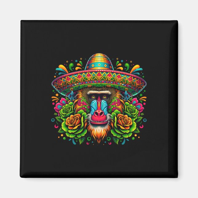 Mexican Cinco De Mayo Let's Fiesta Party Baboon Mo Magnet (Vorne)