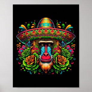 Mexican Cinco De Mayo Let's Fiesta Party Baboon Mo Poster