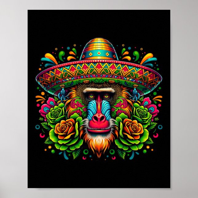 Mexican Cinco De Mayo Let's Fiesta Party Baboon Mo Poster (Vorne)