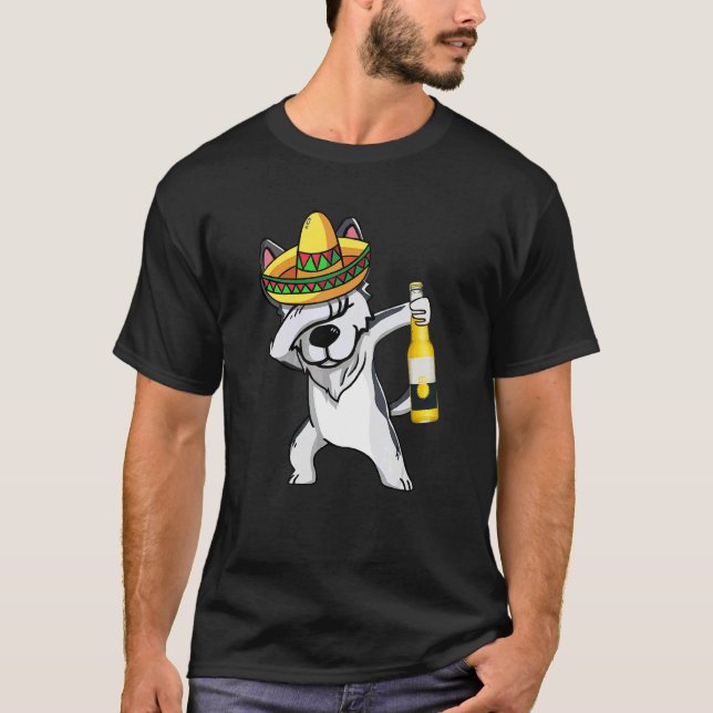 Mexican Dabbing Husky Cinco De Mayo Poncho Sombrer T-Shirt (Vorderseite)