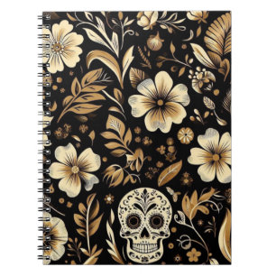 Mexican Dead and Floral Black Art Poker Notizblock