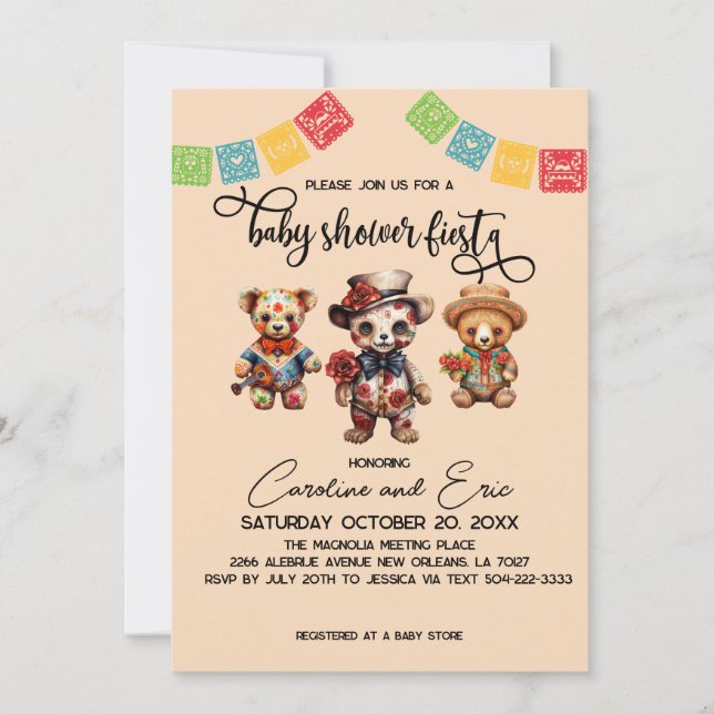 Mexican Día de los Muertos Baby Shower Fiesta Einladung (Vorderseite)