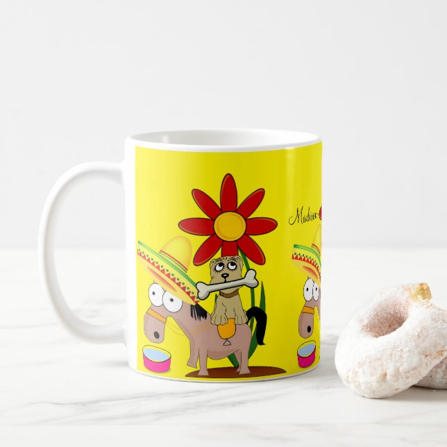 Mexican Donkey Dog Sombrero Yellow Tasse (Mit Donut)