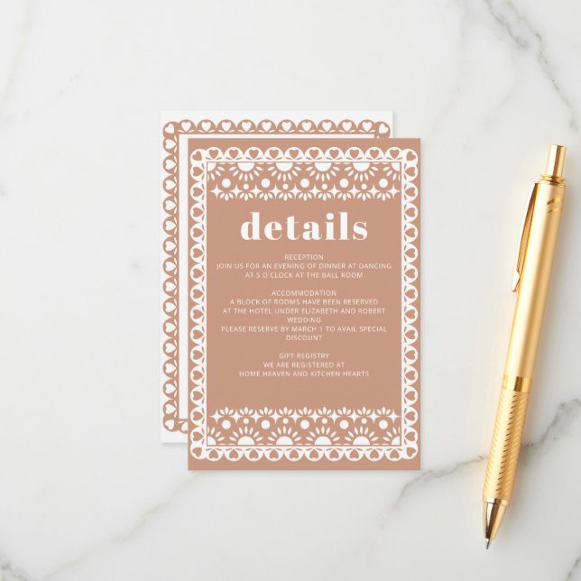 Mexican Fiesta Barro Papel Picado Boho Wedding Begleitkarte (Vorderseite/Rückseite Beispiel)