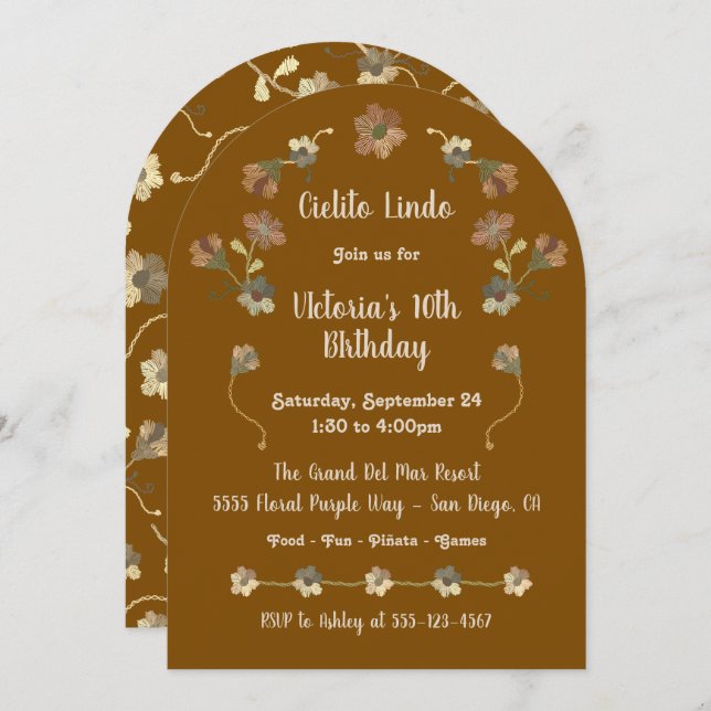 Mexican Fiesta Birthday Party Stickereibogen Einladung (Vorne/Hinten)