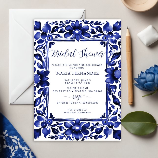 Mexican Fiesta Blue Talavera Brautparty Einladung (Mexican Fiesta Blue Talavera Bridal Shower Invitation)