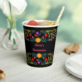 Mexican Fiesta Blume Black Paper Cups Pappbecher