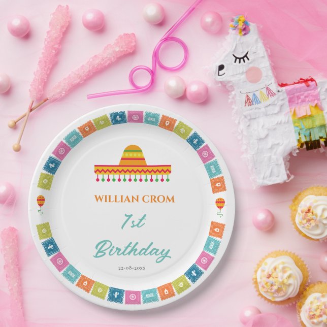 Mexican Fiesta Cactus 1. Geburtstag Pappteller (Party)