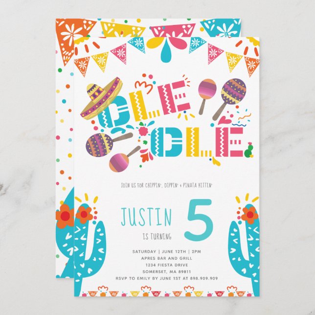 Mexican Fiesta Cactus Birthday Einladung (Vorne/Hinten)