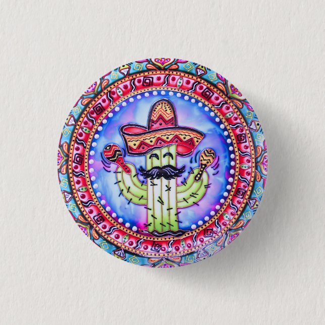 Mexican Fiesta Cinco de Mayo Sombrero Hat Blue Red Button (Vorderseite)