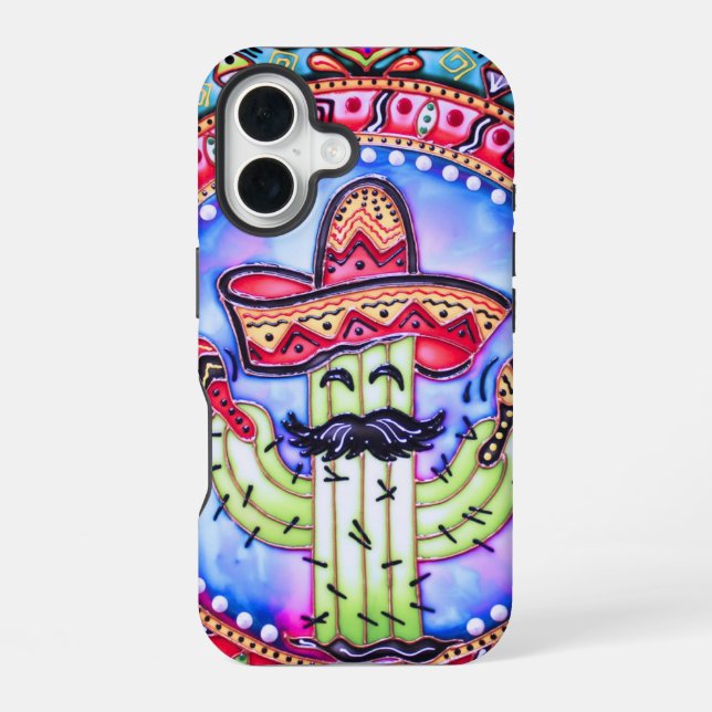 Mexican Fiesta Cinco de Mayo Sombrero Hat Blue Red iPhone 16 Hülle (Rückseite)