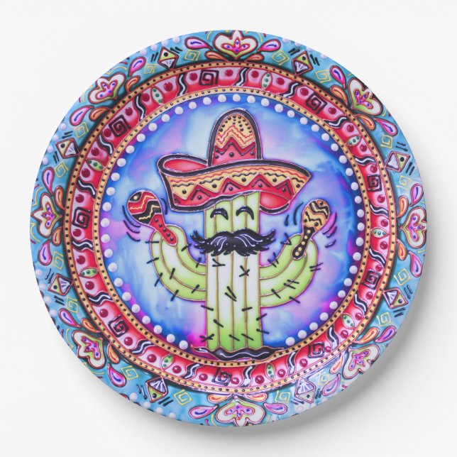 Mexican Fiesta Cinco de Mayo Sombrero Hat Blue Red Pappteller (Vorderseite)