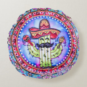 Mexican Fiesta Cinco de Mayo Sombrero Hat Blue Red Rundes Kissen