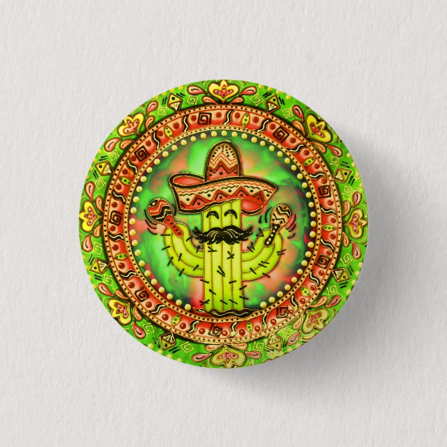 Mexican Fiesta Cinco de Mayo Sombrero Hat Green Button (Vorderseite)