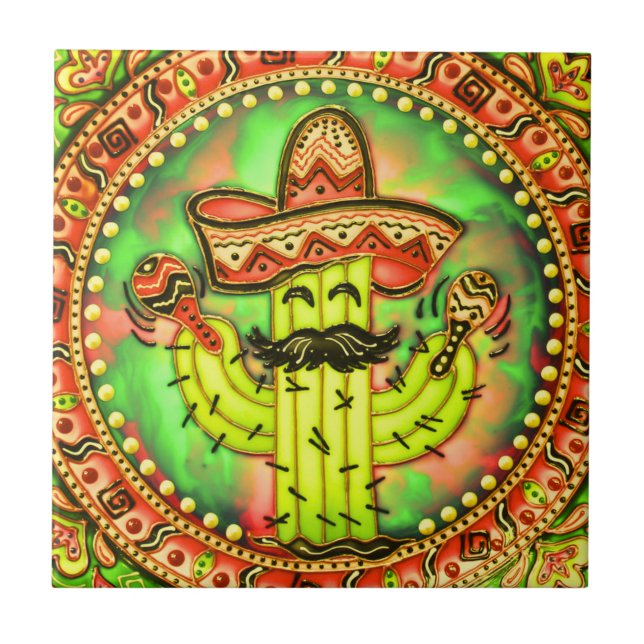 Mexican Fiesta Cinco de Mayo Sombrero Hat Green Fliese (Vorderseite)