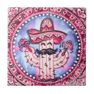 Mexican Fiesta Cinco de Mayo Sombrero Pink Blue Fliese