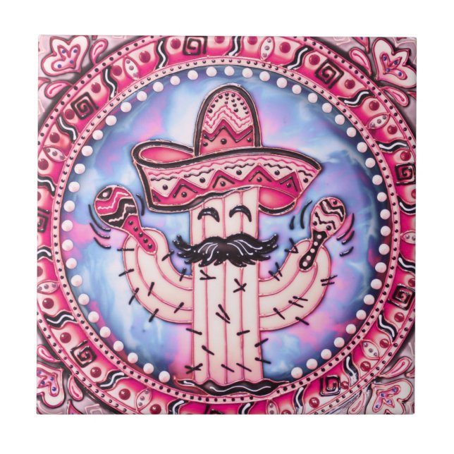 Mexican Fiesta Cinco de Mayo Sombrero Pink Blue Fliese (Vorderseite)