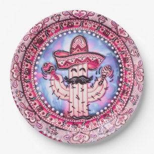 Mexican Fiesta Cinco de Mayo Sombrero Pink Blue Pappteller